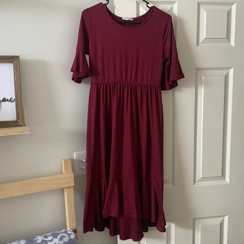Burgundy Julie ruffle dress